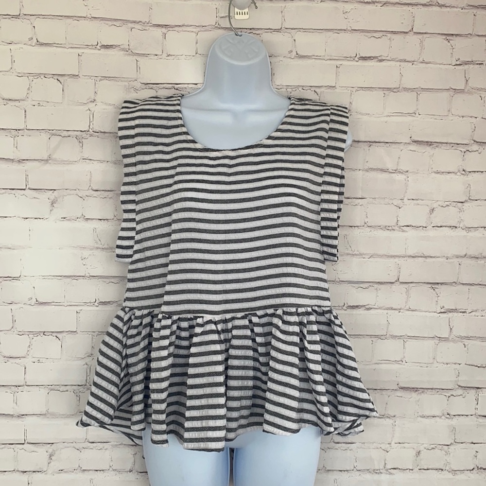 Shein striped sleeveless ruffle hem top size